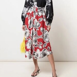Stine Goya- Red and Black Floral Midi Skirt